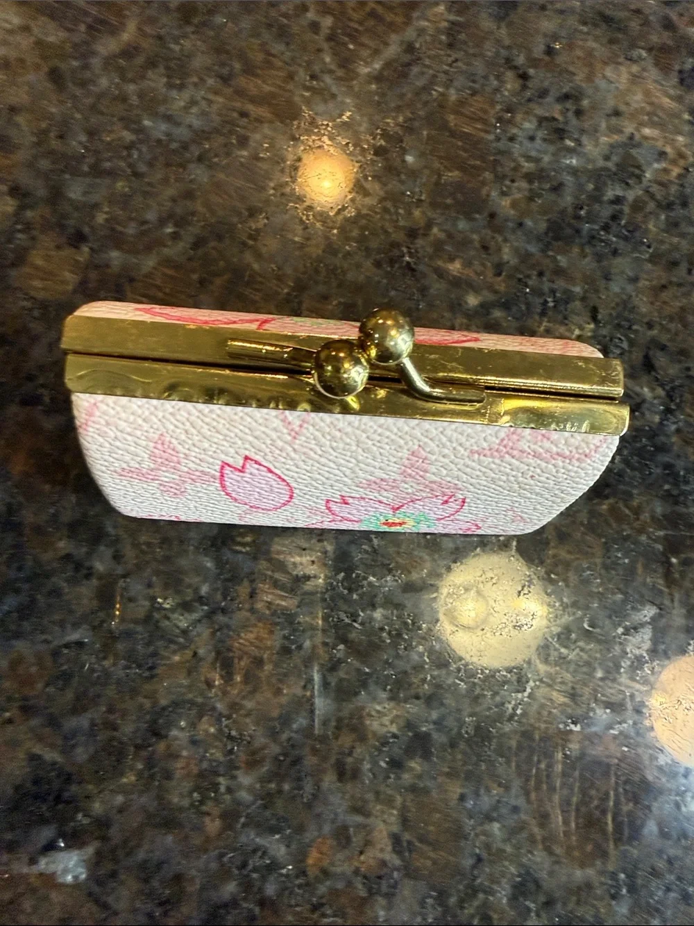 Source Unknown Floral Kiss-Lock Coin Wallet - Pink and Gold